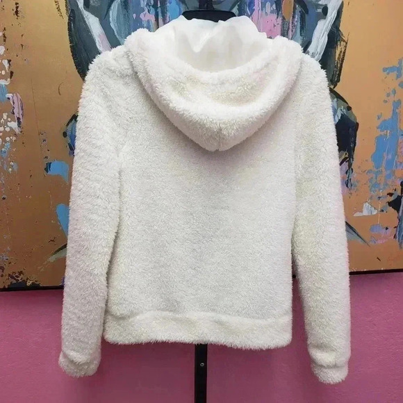 Cream Color Fleece Zip Up Hoodie Size Medium - Picture 2 of 4